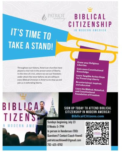 Henderson, Nevada – Sundays Beginning July 23, 2023 – Biblical Citizenship in Modern America