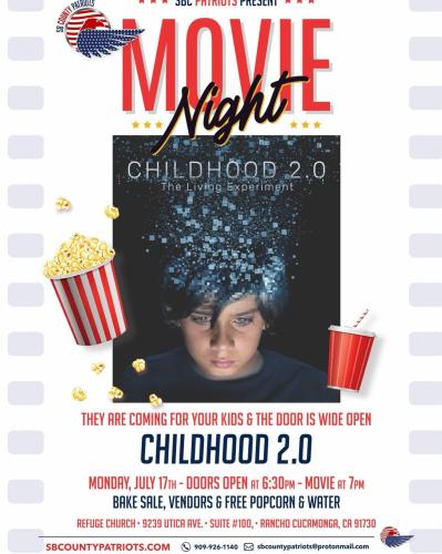 Rancho Cucamonga, California - July 17, 2023 - Movie Night - Childhood 2.0 The Living Experiment