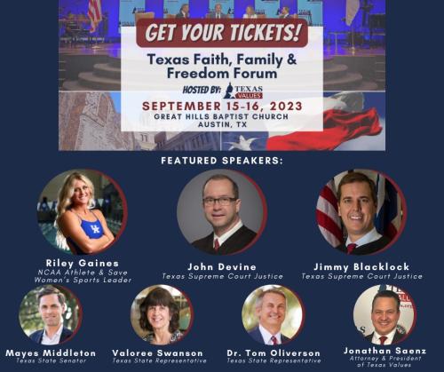 Austin, Texas - Sep 15-16, 2023 - Texas Faith, Family and Freedom Forum