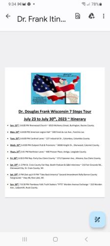 Wisconsin - Various Locations - Jul 23 - 30, 2023 - Dr. Douglas Frank - Election Integrity Expert