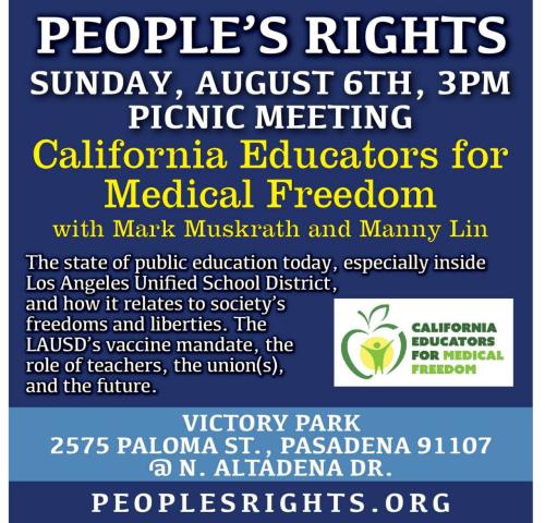 Pasadena, California - August 6, 2023 - People's Right Picnic Meeting - CA Educators for Medical Freedom