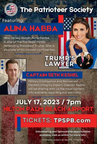Palm Beach, Florida - July 17, 2023 - The Patrioteer Society Meeting Featuring Alina Habba and Seth Keshel
