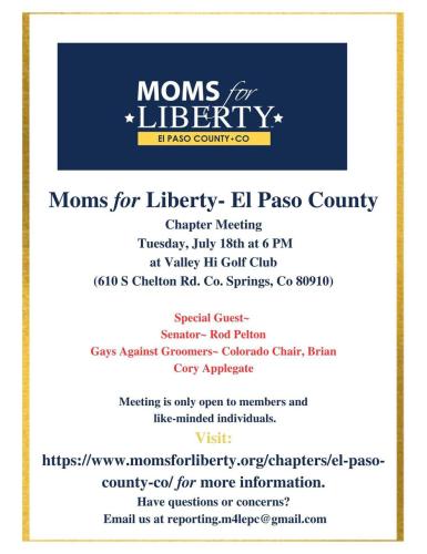 Colorado Springs, Colorado - July 18, 2023 - Moms for Liberty Chapter Meeting