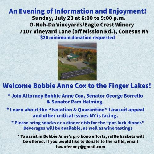 Conesus, New York - July 23, 2023 - Learn About Isolation and Quarantine Lawsuit Appeal and Other Critical Issues.