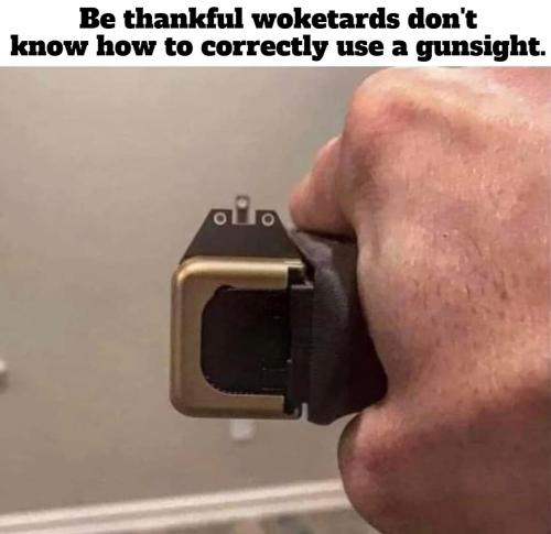 Be thankful woketards don't know how to correctly use a gunsight.
