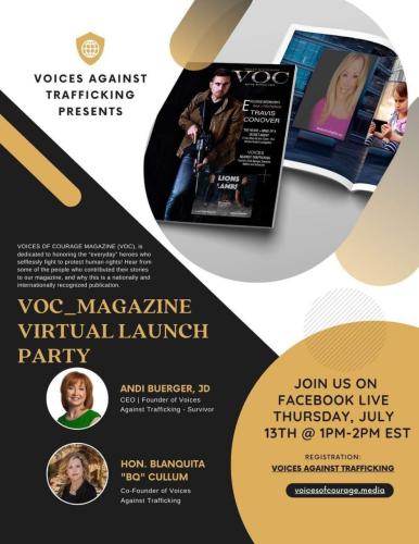 Facebook Live - July 13, 2023 - Virtual Launch Party - Voices Against Trafficking Presents Voices Of Courage Magazine Launch
