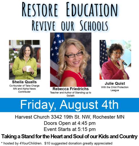 Rochester, Minnesota - Aug 4, 2023 - Restore Education - Revive Our Schools