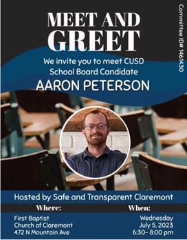 Claremont, California - July 5, 2023 - Meet and Greet School Board Candidate