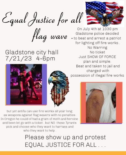 Gladstone, Oregon - July 21, 2023 - Equal Justice Flag Wave