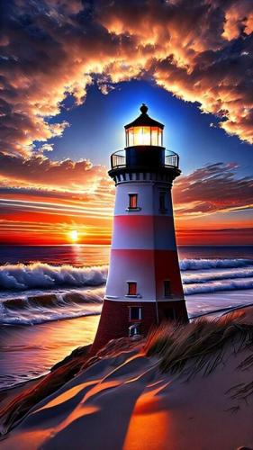 Lighthouse in twilight sky