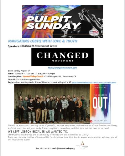 Pleasanton, California - Aug 6, 2023 - Changed Movement - Journey Out of LGBTQ