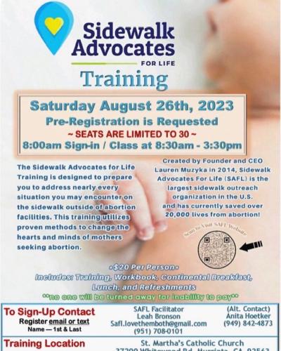 Murrietta. California - Aug 26, 2023 - The Sidewalk Advocates for Life Training