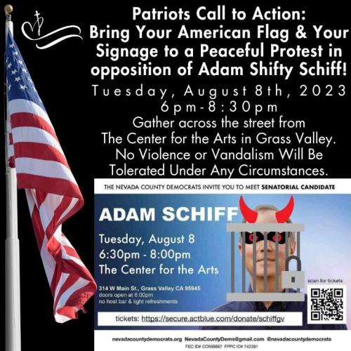 Grass Valley, California - Aug 8, 2023 - Peaceful Protest in Opposition of Adam Schiff