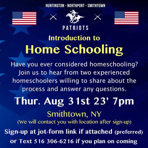 Smithtown, New York - Aug 31, 2023 - Introduction to Homeschooling