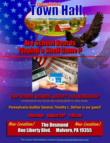 Malvern, Pennsylvania - Aug 24, 2023 - Chesco United Town Hall - New Location