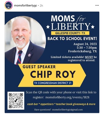 Fredericksburg, Texas - Aug 24, 2023 - Moms for Liberty - Guest Speaker - Chip Roy