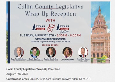 Allen, Texas - Aug 15, 2023 - Collins County Legislative Wrap-Up Reception