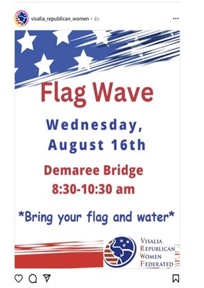 Visalia, California - Aug 16, 2023 - Flag Wave at Demaree Bridge
