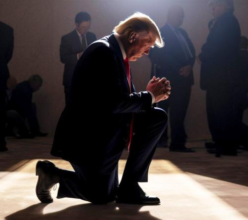 Trump praying on knee