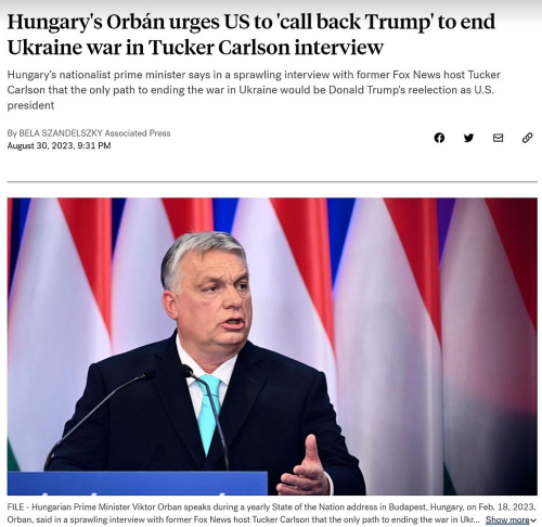 Hungary PM - End Ukraine War with Trump