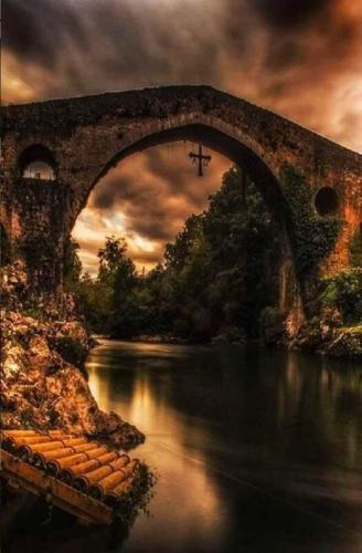 Old Time Bridge in Romania with Cross