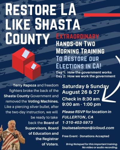 Fullerton, California - Aug 26 & 27, 2023 - Restore LA like Shasta County