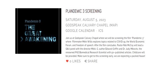 Newbury Park, California - Aug 5, 2023 - Plandemic 3 Screening