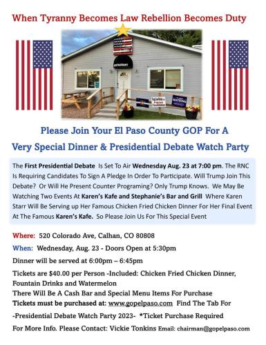 Calhan, Colorado - Aug 23, 2023 - El Paso County GOP Presidential Debate Watch Party