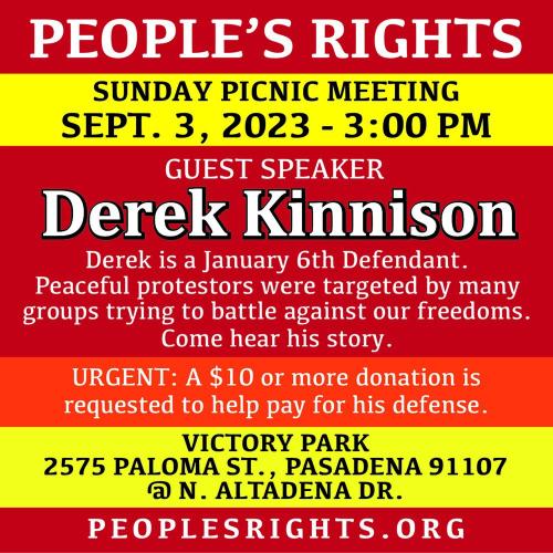 Pasadena, California - Sep 3, 2023 - People's Right Picnic Meeting - Derek Kinnison J6 Defendant
