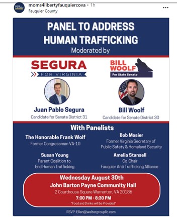 Warrentown, Virginia - Aug 30, 2023 - Moms for Liberty - Panel to Address Human Trafficking