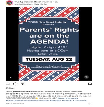 Temecula, California - Aug 22, 2023 - School Board Meeting - Stand for Parental Rights - Agenda Item