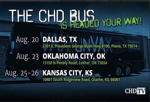 Dallas, TX - Oklahoma City, OK - Kansas City, KS - Aug 20 - 26, 2023 - Children's health Defense Bus Headed Your Way