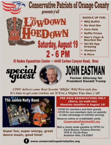 Brea, California - Aug 19, 2023 - Conservative Patriots of Orange County - The Lowdown Hoedown