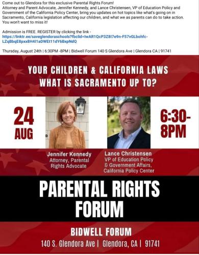 Glendora, California - Aug 24, 2023 - Parental Rights Forum