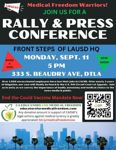 Los Angeles, California - Sep 11, 2023 - California Educators for Medical Freedom Press Conference