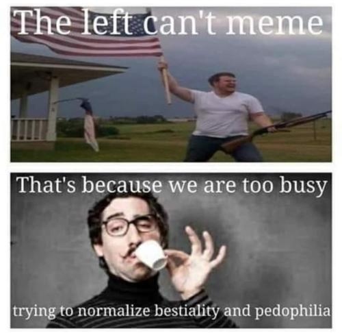 left cant meme too busy trying to normalize bestiality and pedophilia pedo dem pervert lgbtxyz elite democrats joepedo