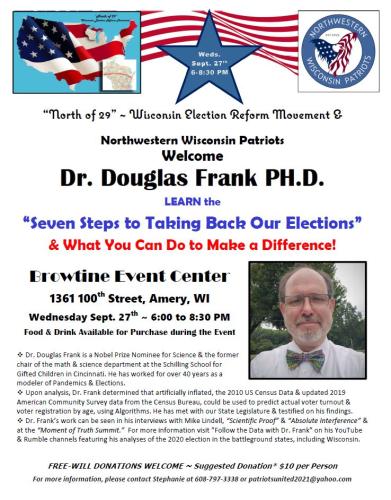 Amery, Wisconsin - Sep 27, 2023 - Dr. Douglas Frank Election Integrity Expert