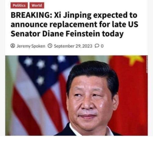 Breaking Chairman Xi expected to annount Feinstein's replacement