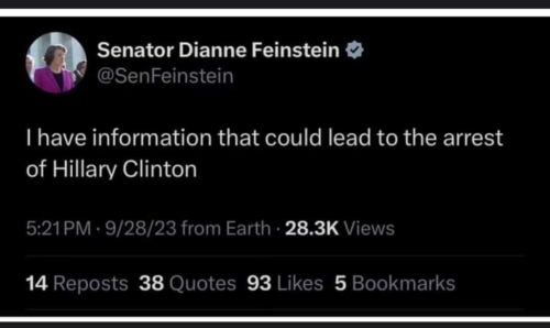 Feinstein arrest info on Hillary - yesterday