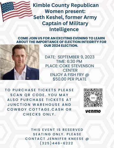 Junction, Texas - Sep 9, 2023 - Kimble County Republican Women - Speaker Seth Keshel