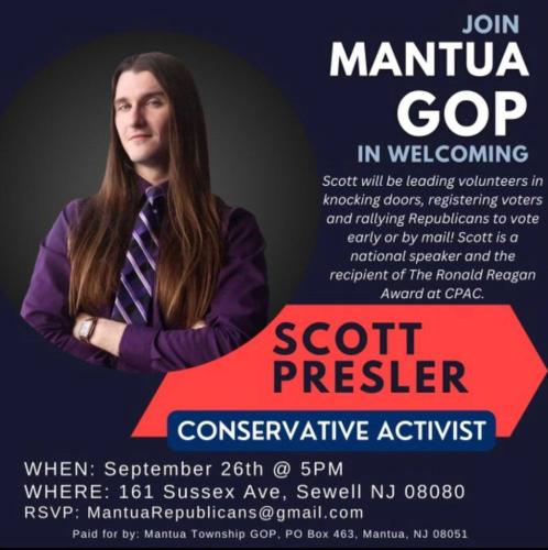 Sewell, New Jersey -Sep 26, 2023  -  Mantua GOP Welcomes Scott Presler