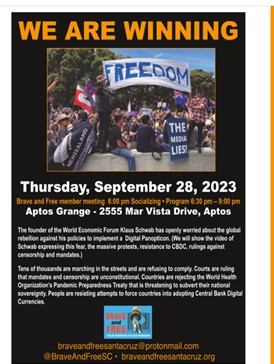 Aptos, California - Sep 28, 2023 Meeting of Brave and Free Santa Cruz