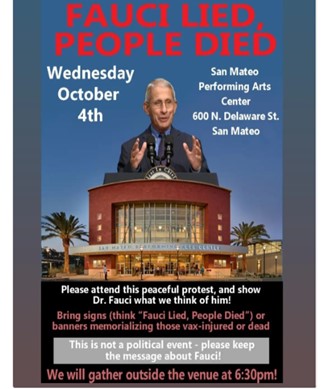 San Mateo, California - Oct 4, 2023 - Fauci Lied People Died