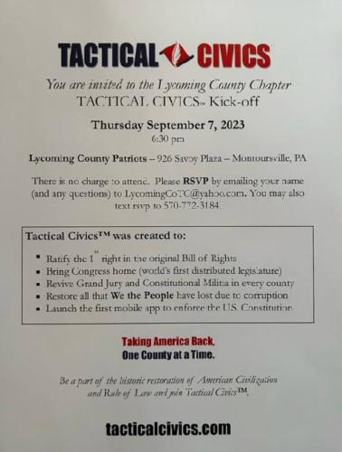 Montoursville, Pennsylvania - Sep 7, 2023 - Tactical Civics
