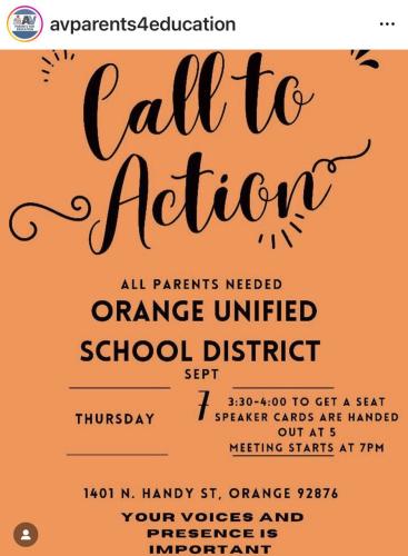 Orange, California - Sep 7, 2023 - Orange Unified School District Meeting