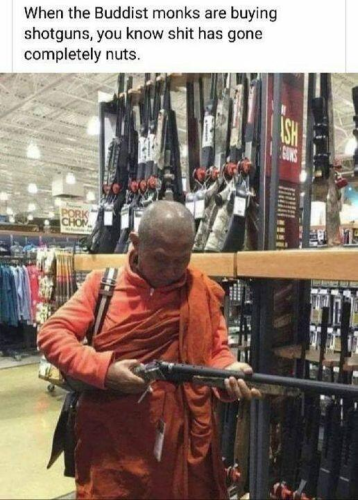 Buddhist monks buying guns