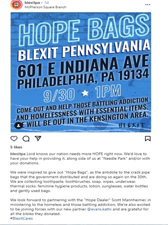 Philadelphia, Pennsylvania - Sep 30, 2023 - BLEXIT Hope Bags