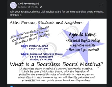 Yucaipa, California - Oct 2, 2023 - Civil Review Board - Parental Rights Policy