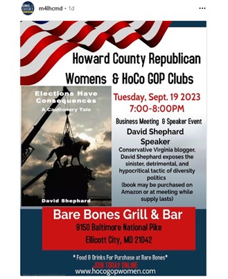 Ellicott City, Maryland- Sep 19, 2023 - Howard County Republican Womens Meeting - Elections Have Consequences