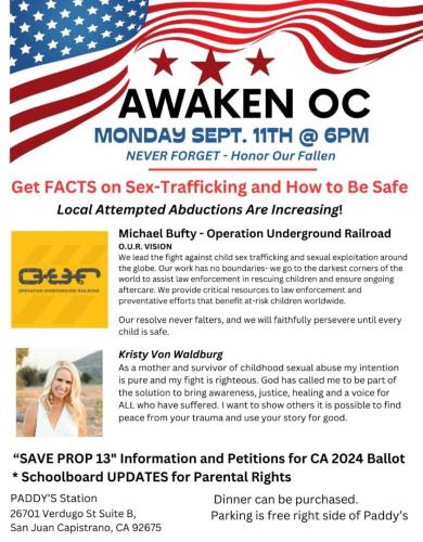 San Juan Capistrano, California - Sep 11, 2023 - Awaken OC - Facts on Sex Trafficking and How to be Safe